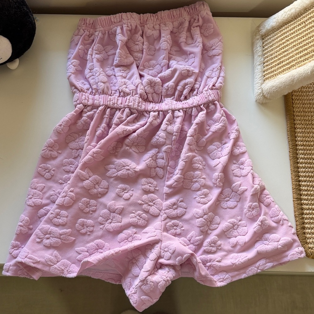 Floral Textured Pink Jumpsuit / beach cover up